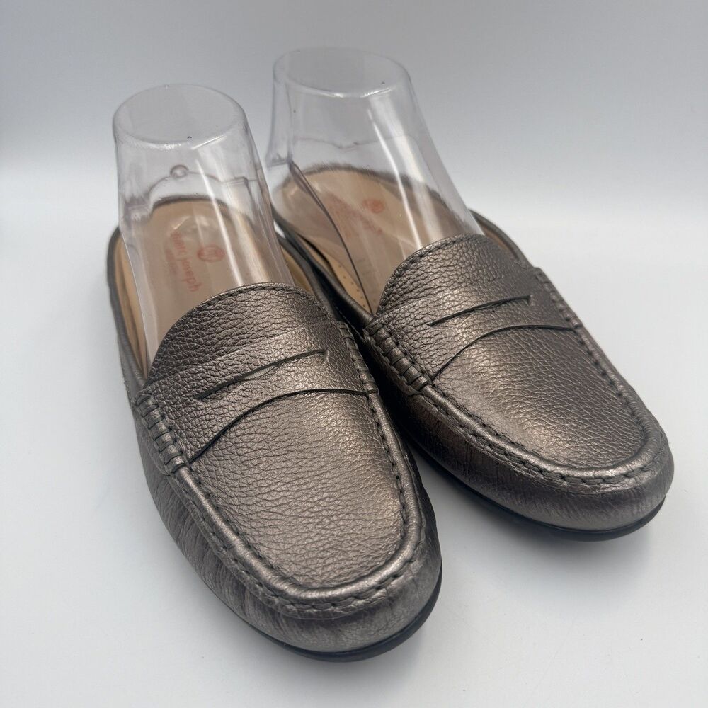 Marc Joseph Union Mules Women Metallic Silver Slip On Leather Penny Loafer Sz 9